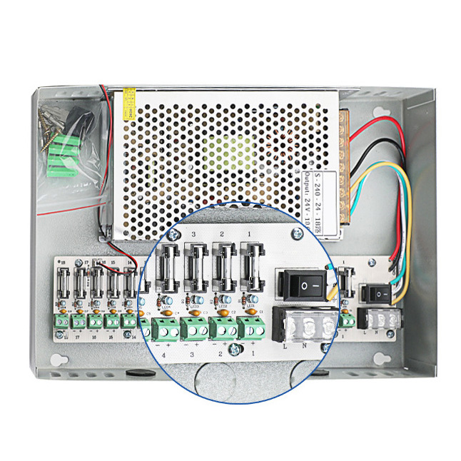 240W 10A 18CH DC24V Output Switch Mode CCTV Distribution Box Portable Power Supply For IR Camera Monitoring Equipment LED Tape Lights 240W 10A 18CH DC24V Output Switch Mode CCTV Distribution Box Portable Power Supply For IR Camera Monitoring Equipment LED Tape Lights